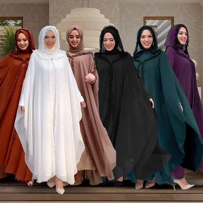 Women's Muslim Robe Hooded Shawl Lengthened Cloak Dress Turkish Chiffon Cardigan Robe
