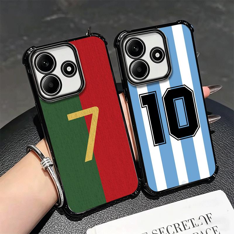 FootBall Number 7 10 19 Plating Phone Case For Xiaomi Redmi Note 14 15 Pro Plus 13 12 11 11S 11T 10 9S 9 5G Anti-Fall Airabag Co
