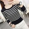 Women's Square Neck Striped Sweater Spring Autumn Fashion Designed Long Sleeve Top Short Length Knitted Base Layer