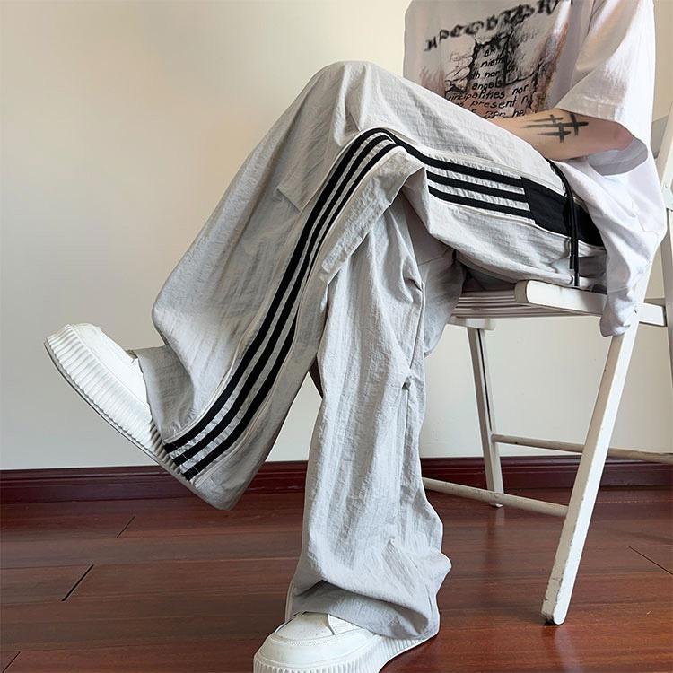 Loose quick-drying pants men's summer thin American trendy brand wide-leg three-bar paratrooper pants men's sports casual trousers