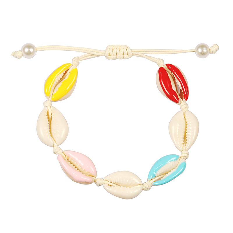 Colorful Printed Shell Bracelet for Women Bohemian Conch Braided Ankle Chain Bangle Adjustable Girls Summer Holiday Jewelry Gift