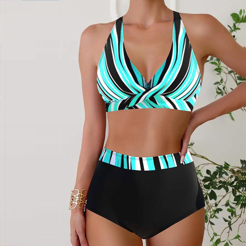 

Женский купальник с бретелями и наклонными линиями, бикини с принтом, купальник-танкини 3XL синий