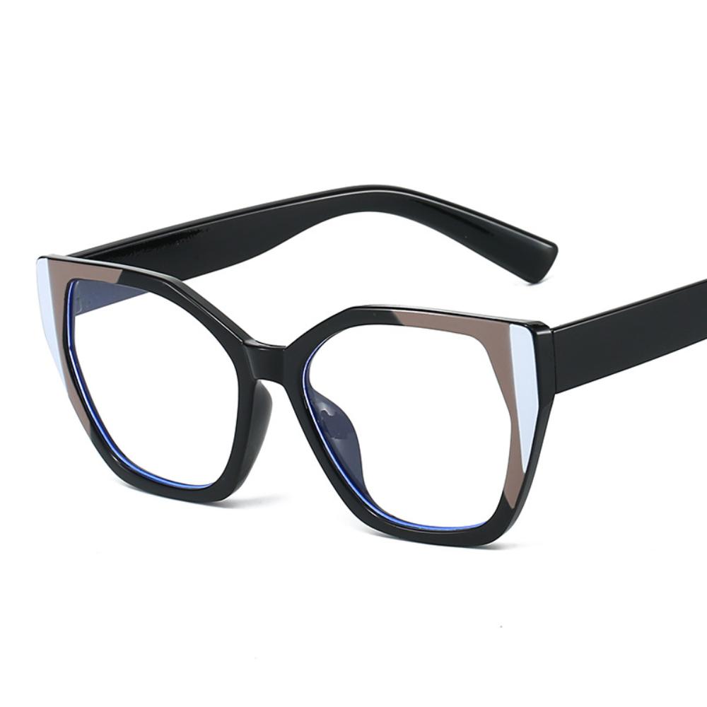 Cat Eye Color Blocking Anti Blue Light Glasses Retro Polygon Large Frame Fashion Glasses Women Plain Spectacles For Daily Outfit