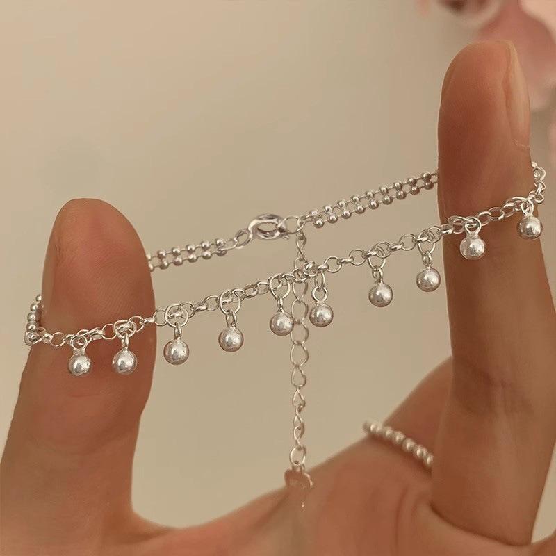 S925 Sterlingsilber Rundperlen Fransenarmband Damen Nischendesign Schlicht und Vielseitig Doudou Kleine Silberkugel Armband