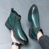 British Style Men Leather Boot 2025 Green Pointed-toe Ankle Boots Man Zip High Top Dress Boots for Man botas para hombre cuero