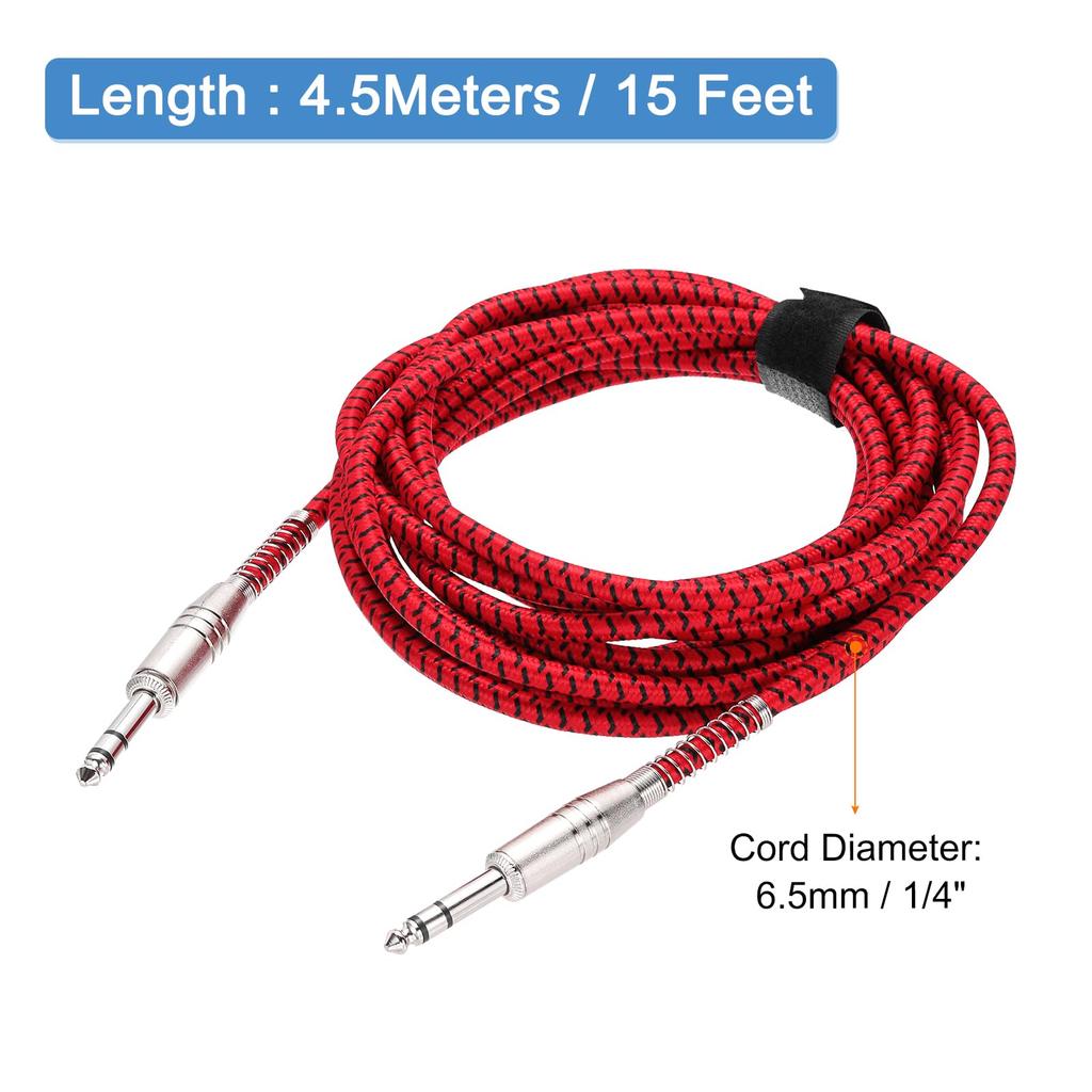 uxcell Guitar Instrument Cable, 15ft 14" to 14" Straight Electric Guitar Jack Cable Wire for Guitar and Bass, Black and Red