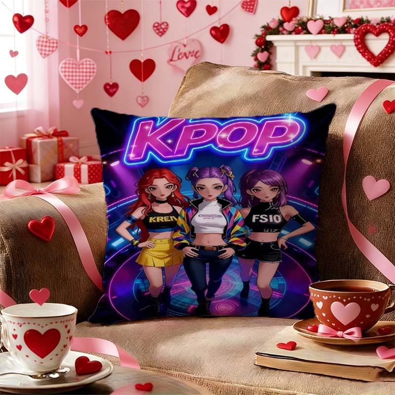 1Pc Kpop Style Girl Group Neon Print Throw Pillow Cover,Suitable For Sofa,Bedroom,Living Room,A Trendy Gift For Kpop Style Fans