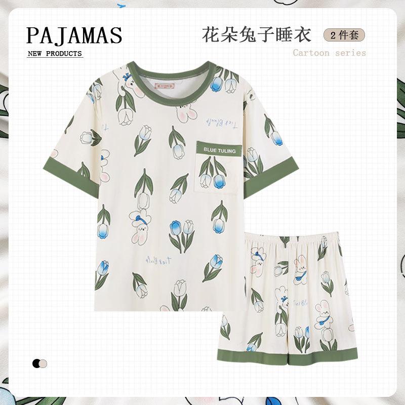 Japanese summer department new cotton pajamas women's fresh pastoral style student casual loungewear round neck short-sleeved suit