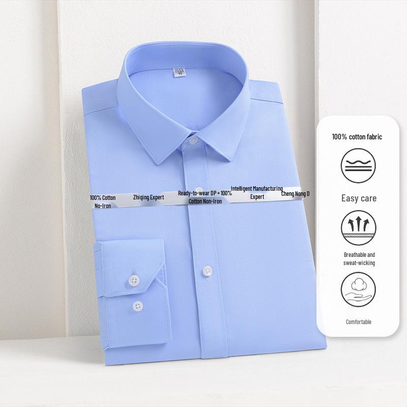 Men's Non-Iron Long Sleeve Cotton Shirt: Business Casual Solid & Stripe