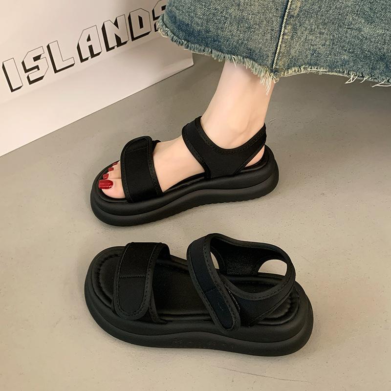 

New summer outer wear thick-soled soft-soled Velcro casual sports beach shoes flat-soled sandals women 40 чёрный