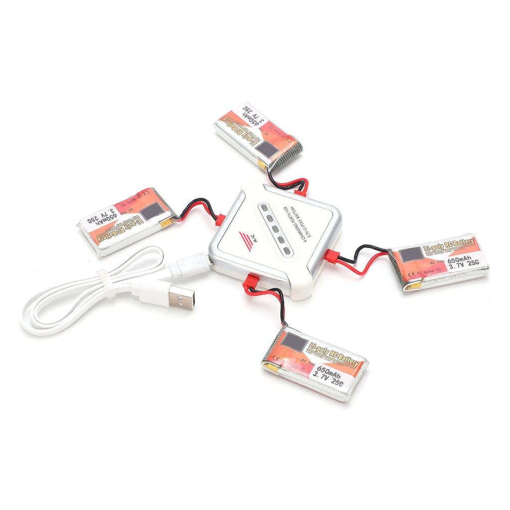 4pcs 3.7V 650mAh Rechargeable Lipo Battery Pack with JST Plug and 4?in?1 Charger for RC Cars