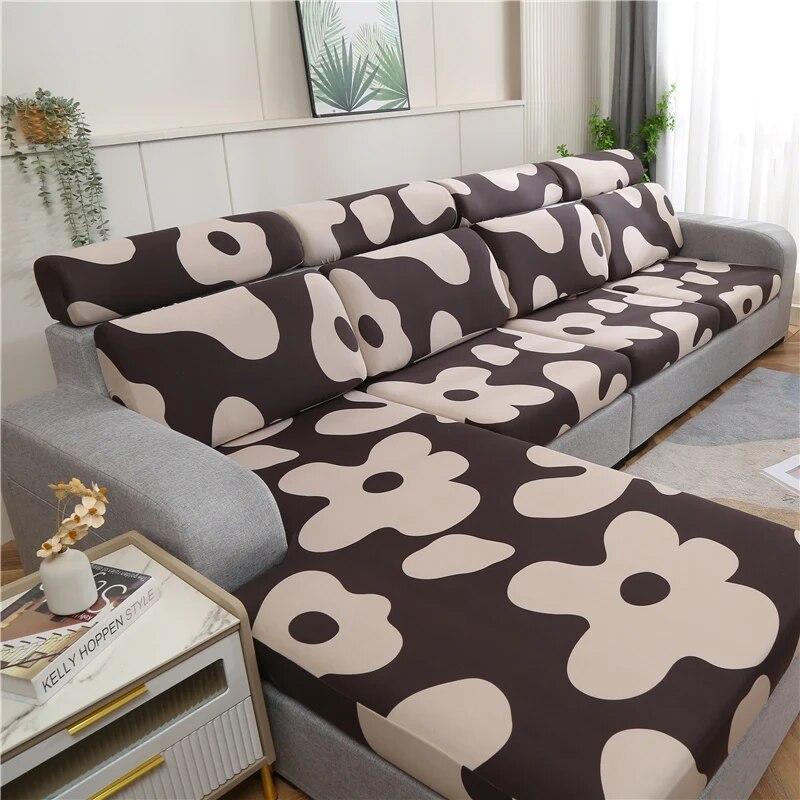 Stretch-bedruckter Stretch-Sofa-Sitzkissenbezug, Rückenlehnenbezug, Schutz für Couch, Sofabezug, L-Form, Chaselong-Schonbezüge