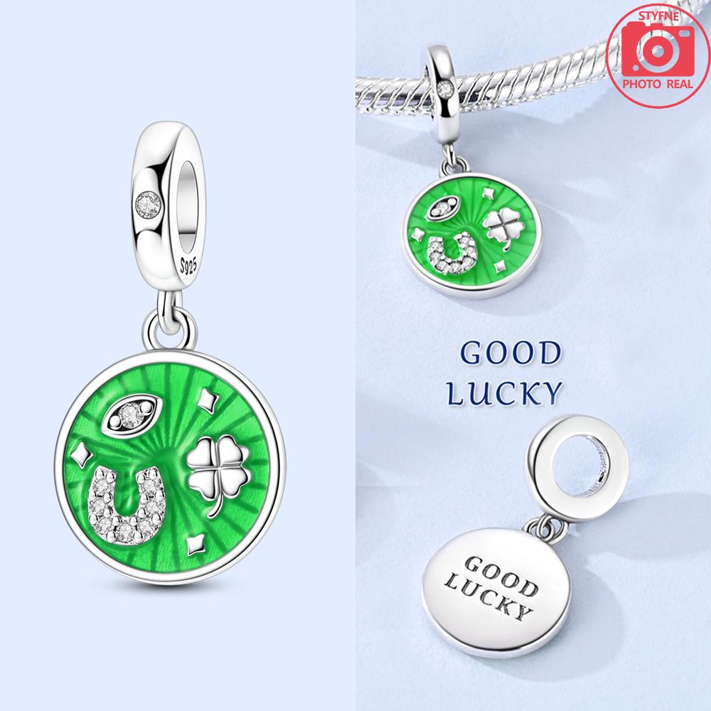 Silver S925 Lucky Charms Colorful Four-leaf Clover Horseshoe Beads Fit Original Bracelets for Women Party Fine Gifts DIY