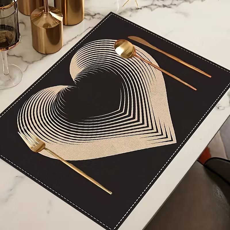 1/2/4-Piece Set, Simple Black Placemats, 12X18 Inch Linen Rectangular Placemats, Heart-Shaped Design, Home DéCor.