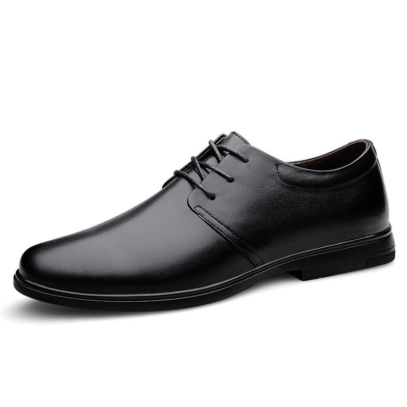 Men's Business Casual Leather Lace-Up Shoes - Low-Top, Flat Bottom, Cowhide Upper, British Gentleman Style.