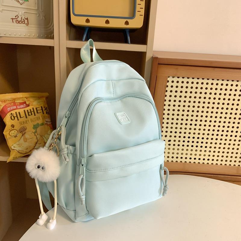 Schoolbag New Student Schoolbag Girls Junior High School Fashion Simple Large Capacity Backpack Solid Color Outdoor Commuter Travel Backpack