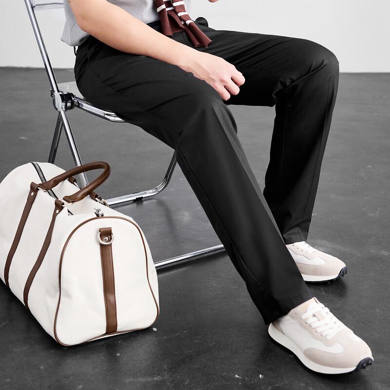 FIRS Men's Silk-Blend Straight Fit Business Casual Trousers