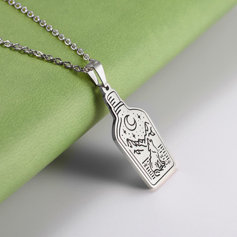 Mermaid Wolf Moon Star Mountaion Bottle Pendant Necklace Stainless Steel Golden Necklaces Jewelry Gift Women