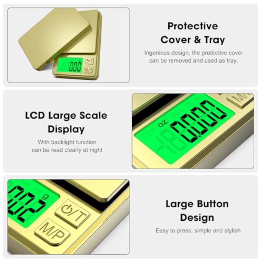 Digital Pocket Scale 500g x 0.01g High Precision Gram Scale Portable Jewelry Scale with Protective Cover Backlit LCD 7 Units Ta