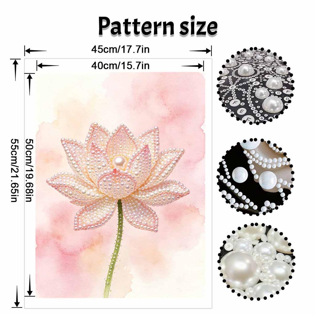 DIY Frameless Pearl Painting Kit Elegant Pink Lotus Flower 3D Shiny Bead Art Canvas Relaxing Craft for Adults Home Wall Decor Gift
