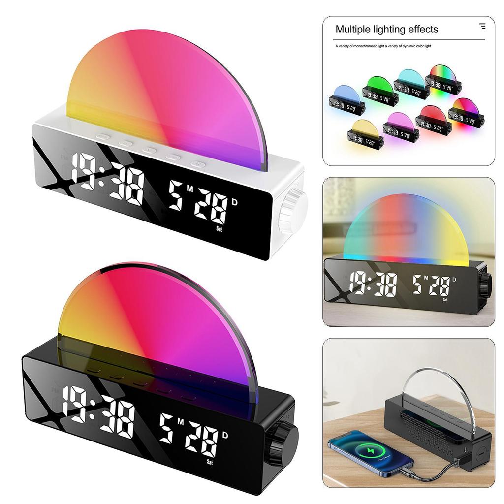 Sunrise Colorful RGB Light LED Smart Alarm Clock Home Perpetual Calendar Thermometer Bedside Ambient Night Lamp