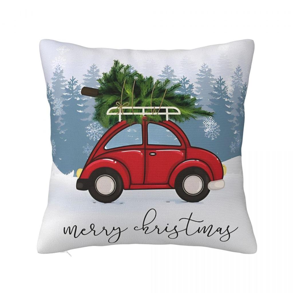 Red Car With Christmas Tree On Roof Pillowcase Printing Fabric Cushion Cover Gift Throw Pillow Case Cover Home Wholesale cm