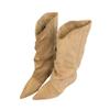 Women Flats High Boots Suede Casual Winter Shoes 2025 Trend New Knee High Chelsea Snow Boots Pleated Botas Woman Zapatos