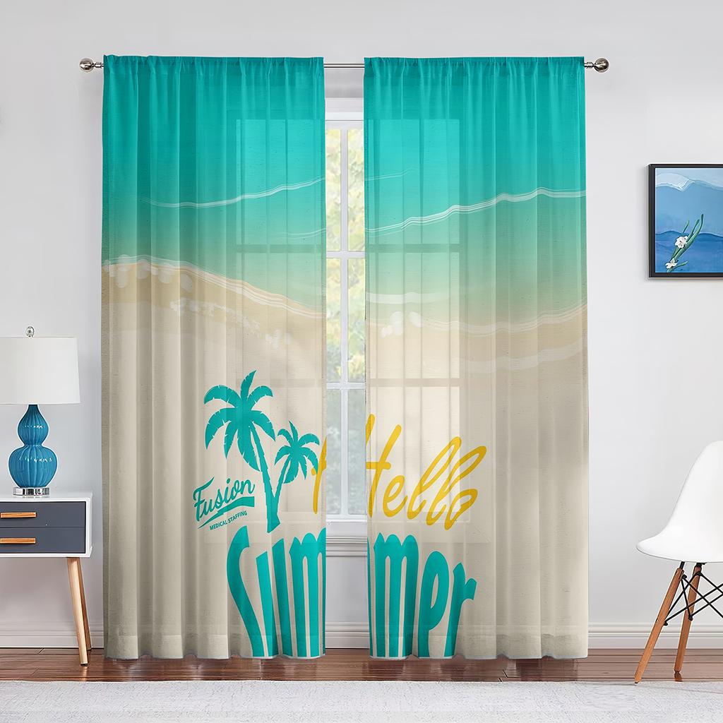Ocean Summer Beach Sunlight Seawater Tulle In Sheer Curtains for Living Room Bedroom Kitchen Window Treatment Chiffon Curtain