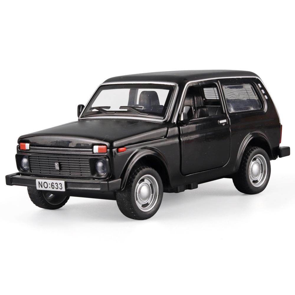 Boxed 1:32 Lada Jeep Alloy Car Model Toy with Pull-Back, Sound, and Light.