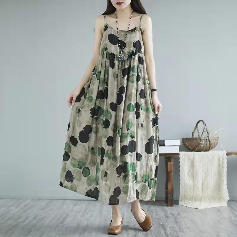 

Летнее приталенное миди-платье в горошек 2025 года - на бретелях-спагетти, с широкой юбкой, с артистичным темпераментом Double Extra Large зелёный