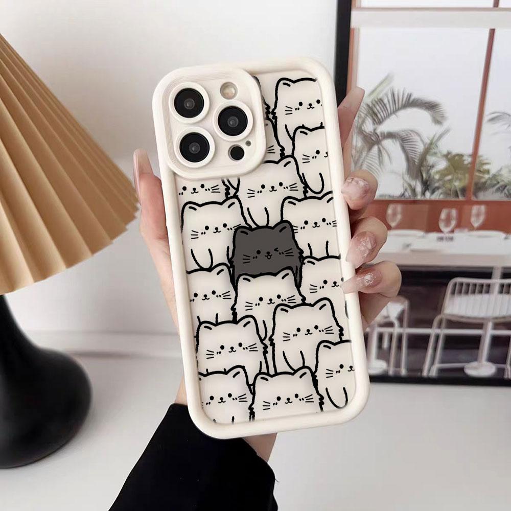 Funny Black Cartoon Cat Phone Case For iPhone Apple 17 AIR 16 16E 11 12 13 14 15 XR Plus Pro Max DIY Case TPU Shockproof Cover