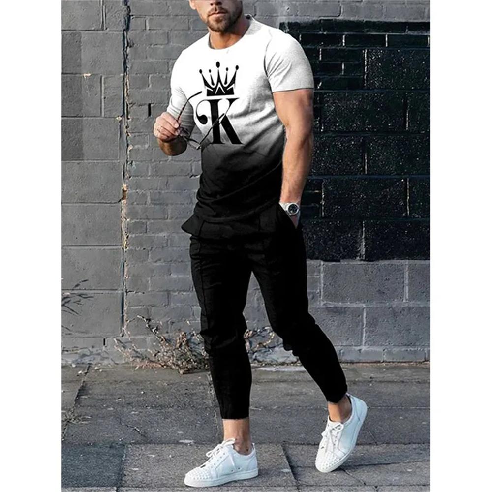 

Summer Sportwear Suit Short Sleeve T Shirt Long Pants 2 Piece Sets Men Tracksuit 3D Printed Casual Trend Oversized Male Clothes S