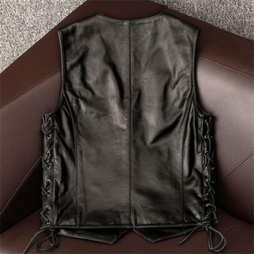 Pure First-layer Cowhide Leather Vest Locomotive Slim-fitting Small Vest Short Single-breasted Simple Sleeveless