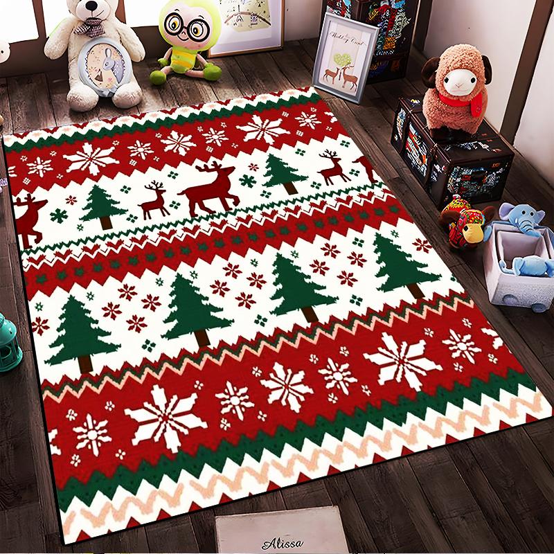 Festive Reindeer and Snowflake Pattern Rug Non-slip rug suitable for living room and bedroom sofas