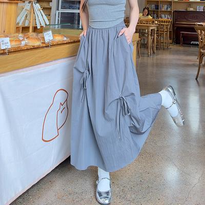 Arbeitskleidung Rock mit Schleifen-Detail Damen Hohe Taille Ausgestellter Midi-Rock Mode Lässig A-Linien-Rock