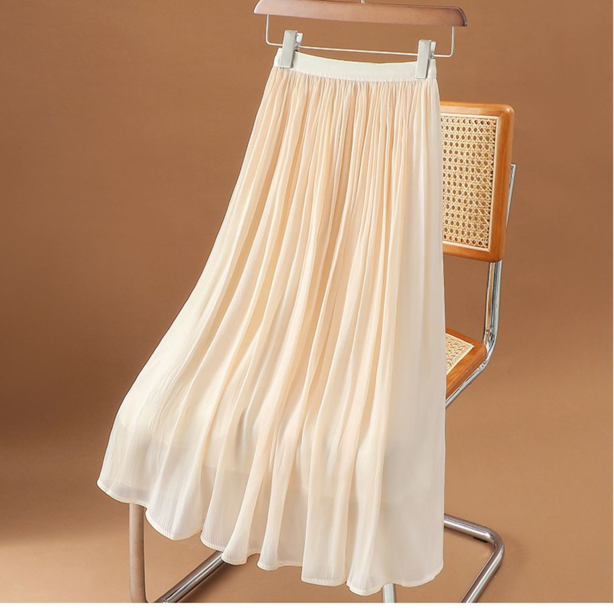 

Длинная элегантная юбка А-силуэта из полиэстера с драпировкой и свободным кроем, расклешенный подол, идеально подходит для юбок весенне-летнего и осеннего сезонов XL абрикосовый