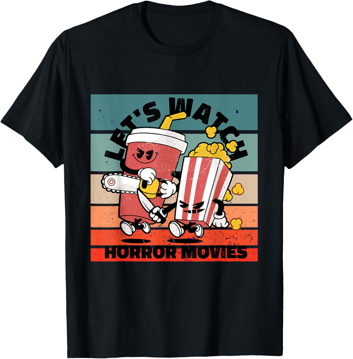 

Cinema, Retro, Lets Watch Horror Movies Popcorn Softdrinks T-Shirt S разноцветный
