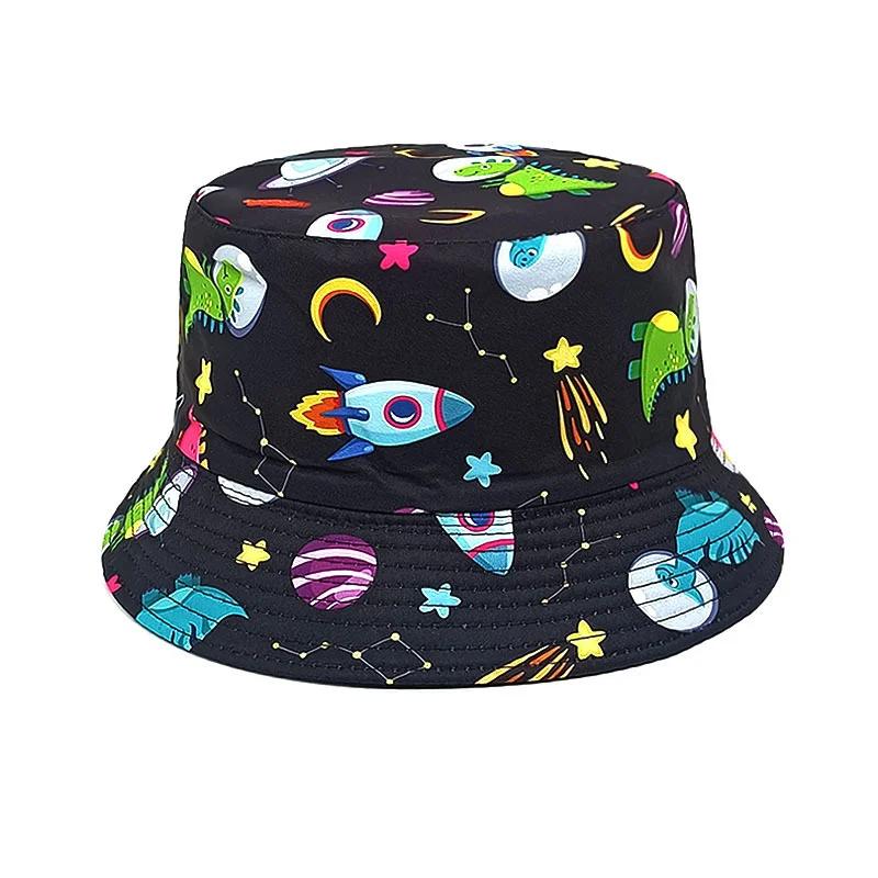 Frühlings- und Sommer-Polyester-Cartoon-Dinosaurier-Print-Eimerhut Outdoor-Reise-Sonnenhut für Jungen und Mädchen 99
