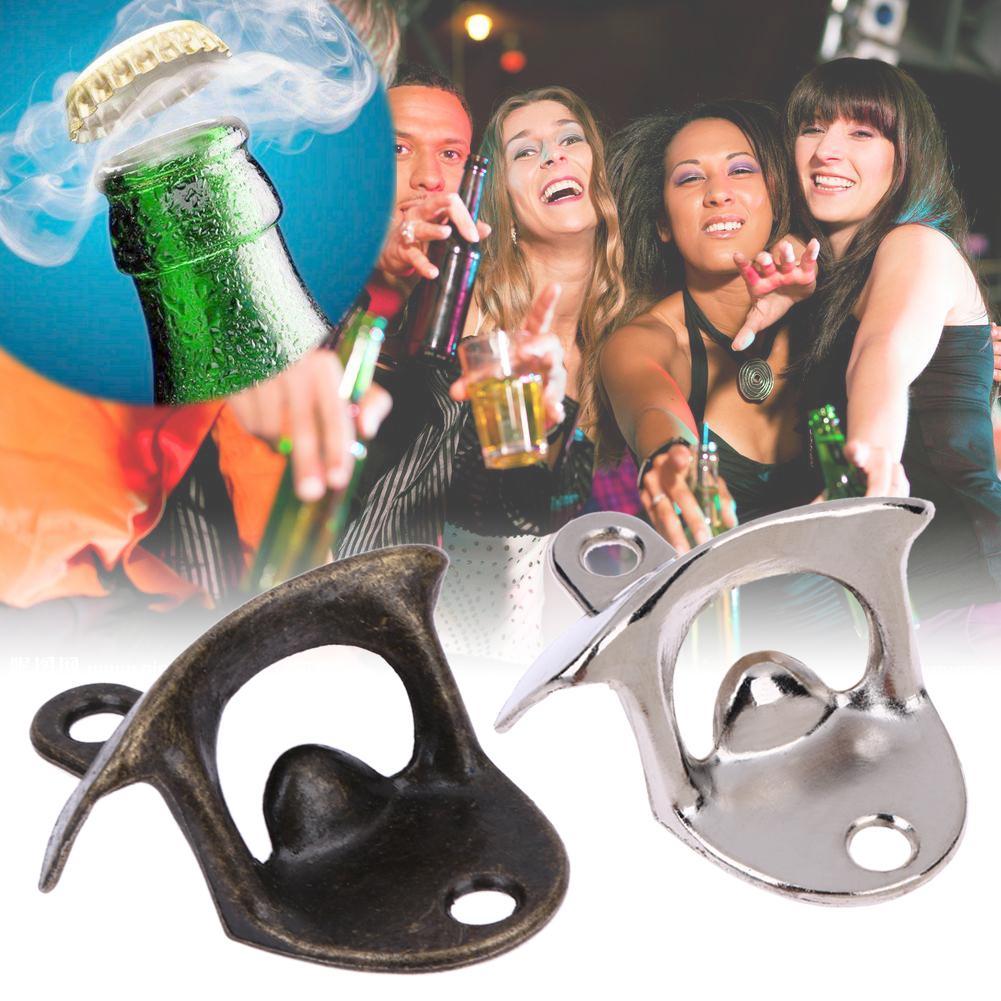 Wall Mounted Beer Bottle Opener Retro Stainless Steel Push Down Opener Wine Soda Drink Cap Openning Kitchen Accessories