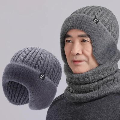 Chapéu Tricotado Masculino de Outono Inverno para Exterior Chapéus Bomber Casuais Quentes Ciclismo Chapéus de Proteção para as Orelhas Touca Grossa para Frio para Idosos