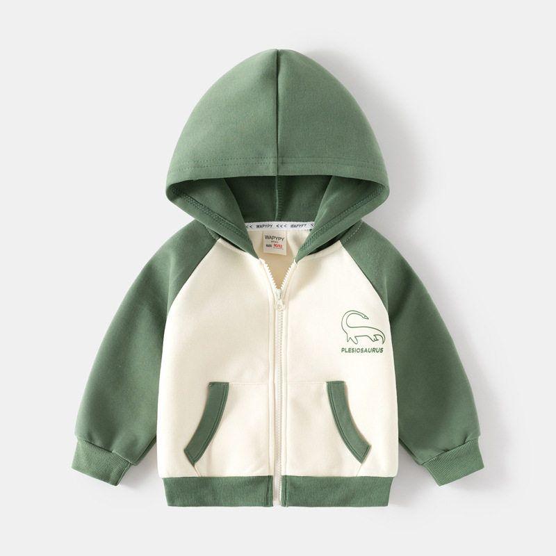 Korean Children's Clothing Spring and Autumn Children's Hooded Sweatshirt Boy Dinosaur Coat Hoodie Baby Boy Long Sleeves Clothes Zip-up Shirt