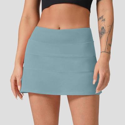 Tennis Short Skirt Breathable Sport Solid Color Skirt Women Sports Golf Skirt High Waist Skirts Quick Drying Double-deck Skirt With Pockets