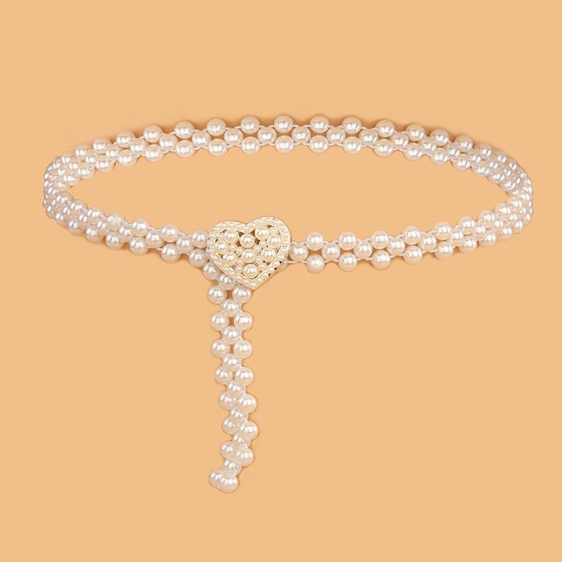 

Женский эластичный пояс с жемчугом и цепочкой, ремень для платья, женский пояс с бусинами, эластичные ремни, тощий тонкий ремень для девочек, элегантные ремни с кристаллами