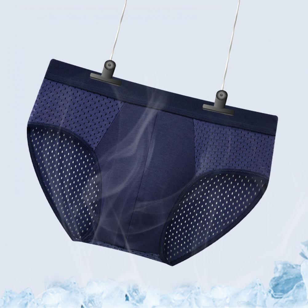 Men Briefs Mid-rise Elastic Waist Panties Breathable Holes Ultra-thin Solid Color Underwear U-convex Traceless Briefs