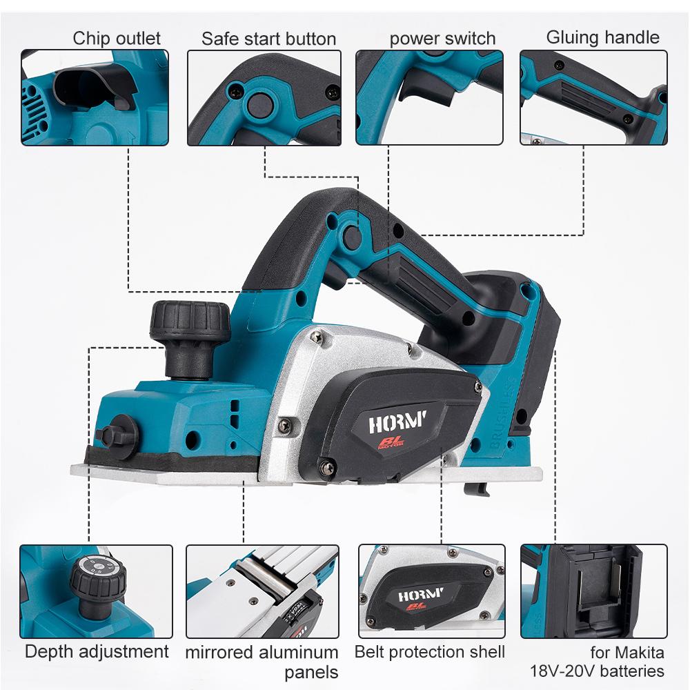 15000RPM Brushless Electric Planer Cordless Power Planer Handheld Home DIY Furniture Cutting Woodworking Tool For Makita Battery