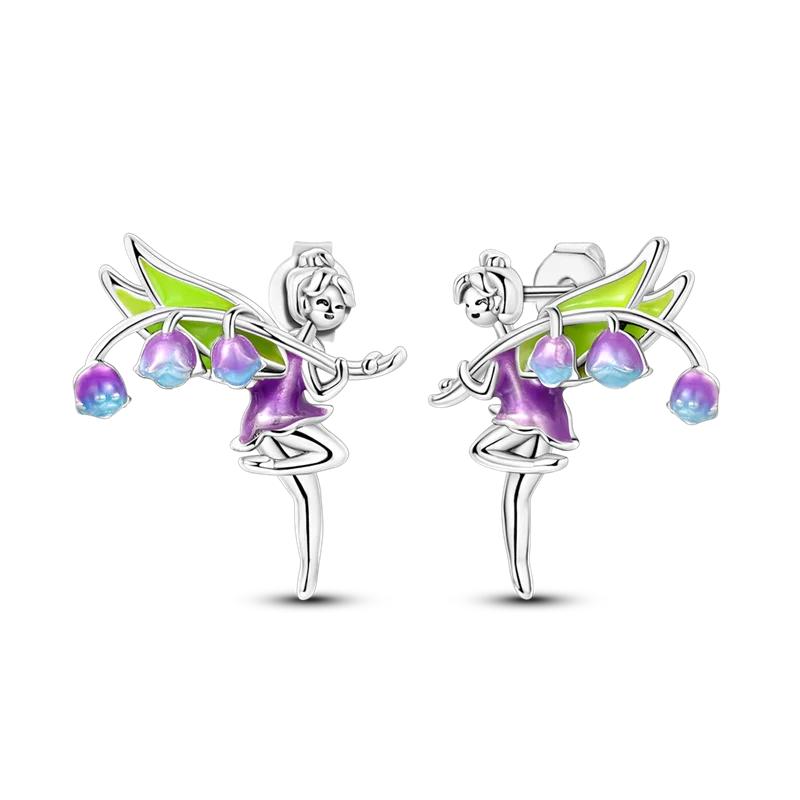 925 Sterling Silver Girl Wings Flower Tulip Earrings Star Petal Women Zircon Ear Studs Sparkling Pave Hoop Earring Jewelry Gift
