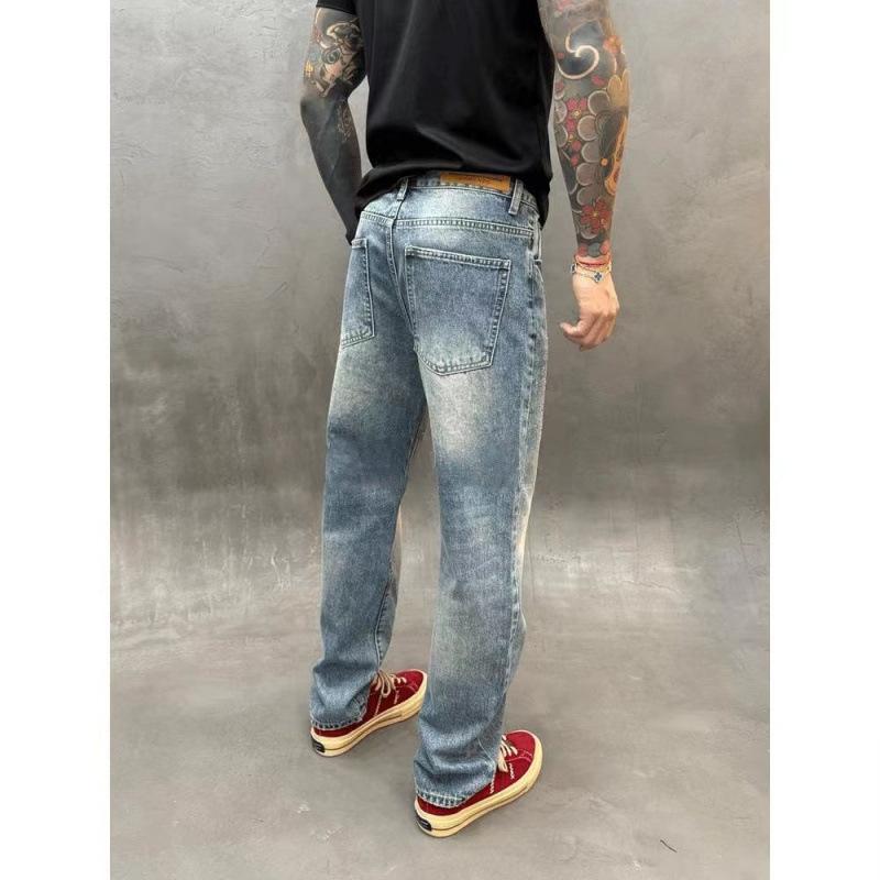High Street American Casual Straight Jeans Men's Loose Autumn and Winter New Old Hot Diamond High Street Wide Leg Pants