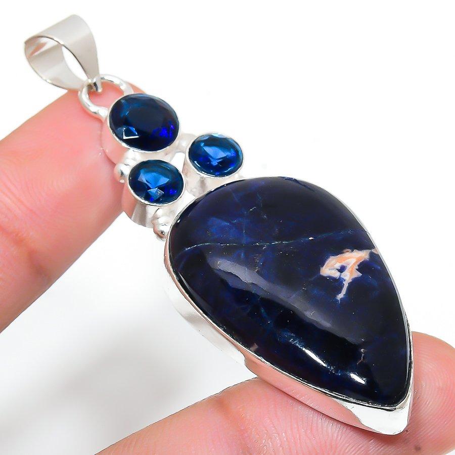 

Sodalite, Blue Topaz Gemstone Handmade Ethnic Jewelry Pendant 2.56 SR-6356