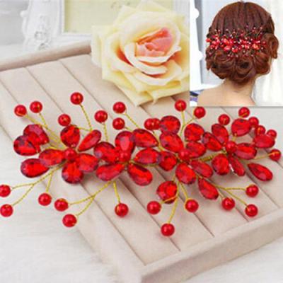 Women's Red Flower Wedding Bridal Party Accessary Handmade Hair Pin Clip Jewelry CDN