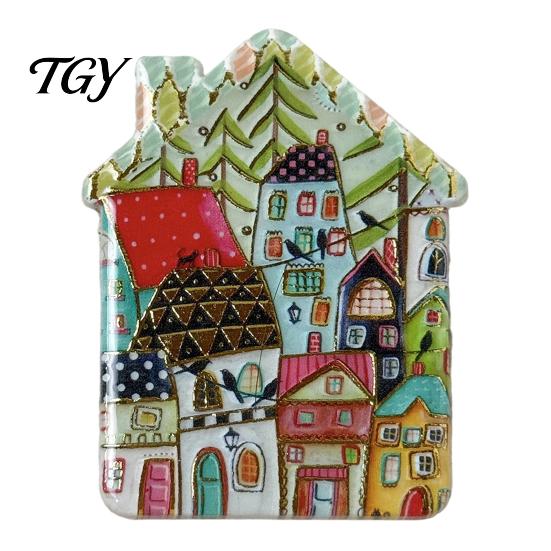 Lockers Decorative Magnets Vintage House Refrigerator Magnet, Colorful Fairy Tale Town Cottage Pattern Fridge Magnetic Kitchen Decoration Accessories